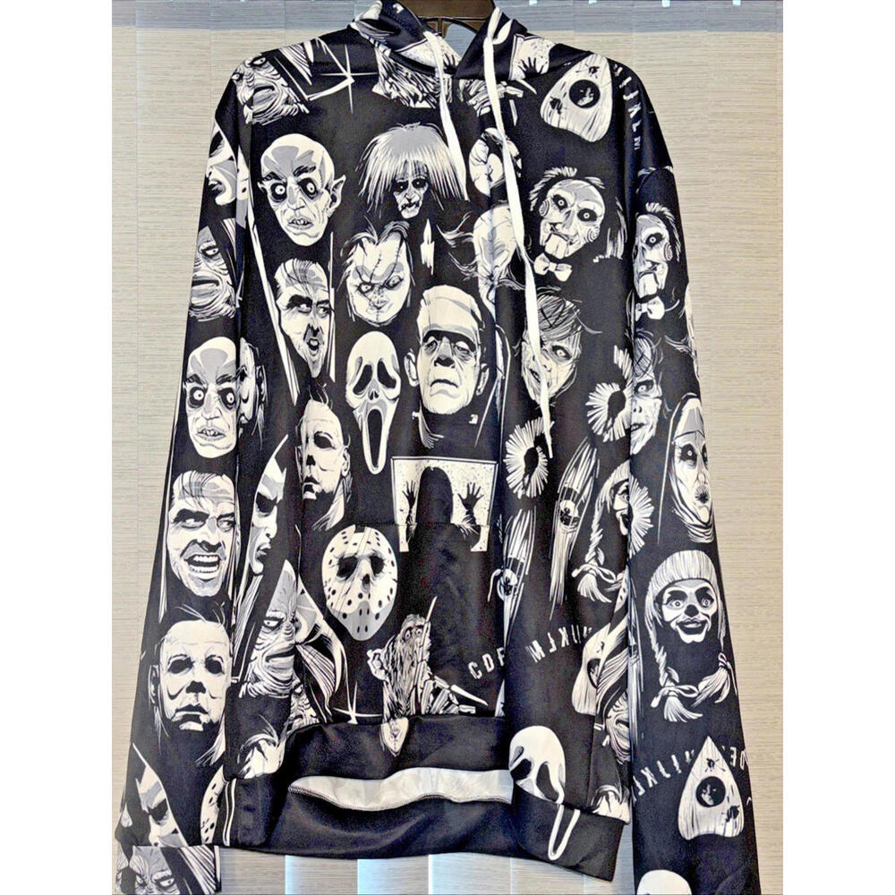 Horror Movie Hoodie Freddy Jason Frankenstein The Nun Creature- Many More B/W 5X